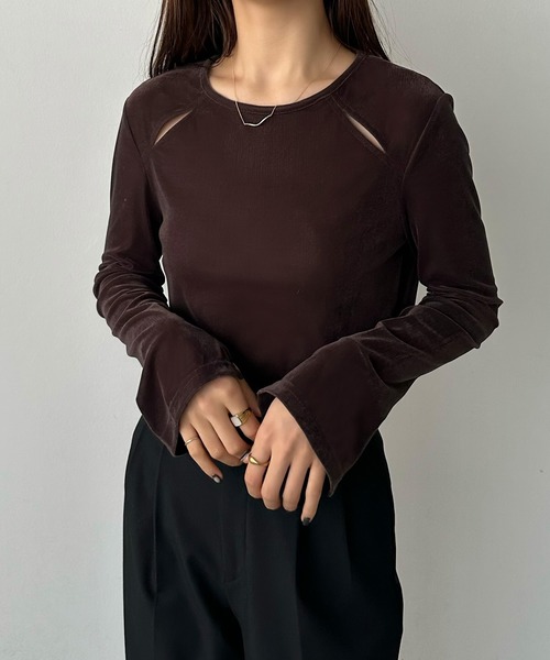 callautia tシャツ カットアウトシアーベロアトップス