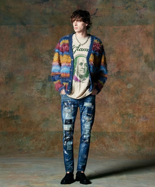 glamb ボーダーモヘアカーディガン　Lサイズ　美品　グランジ glamb ボーダーモヘアカーディガン Lサイズ 美品 グランジ High Gauge