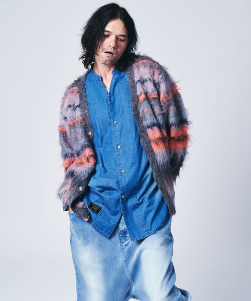 glamb ボーダーモヘアカーディガン　Lサイズ　美品　グランジ glamb（グラム） カーディガン Glamour Border Cardigan / グラマー