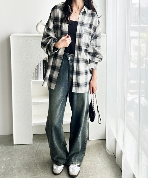 GeeRA ブラウス シャツ チェックロングシャツ レディース