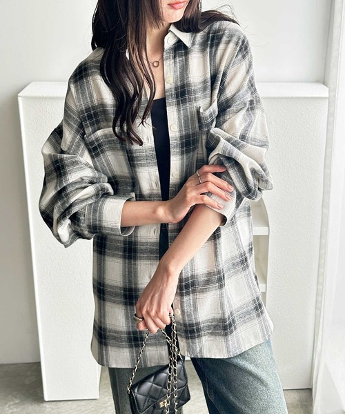 慈雨チェック柄 ロングブラウス ロングシャツブラウス レディース 赤 チェック シャツ 黒