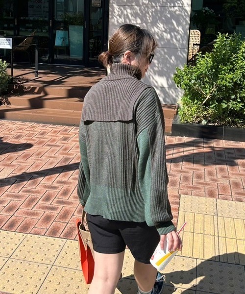 DONOBAN ニット セーター バイカラーハーフジップニット