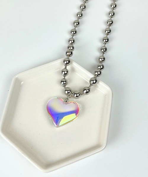 シルバー925ボールチェーン×ぷっくりハートペンダントの