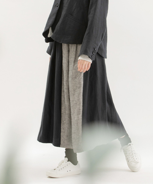 ノップドゥノッド（nop de nod）/リネンビエラ起毛切り替えタックスカート nop de nod（ノップドゥノッド） スカート リネンビエラ起毛切り替え