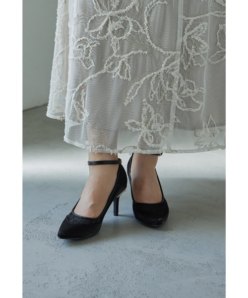 niana パンプス アンクルベルトシアーレースサテンパンプス 結婚