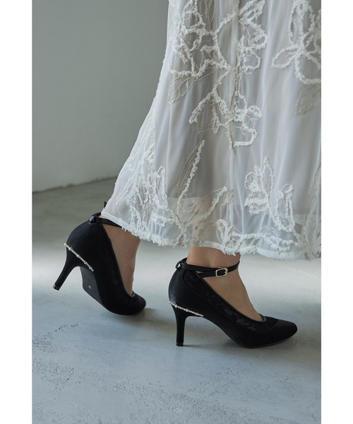 niana パンプス アンクルベルトシアーレースサテンパンプス 結婚