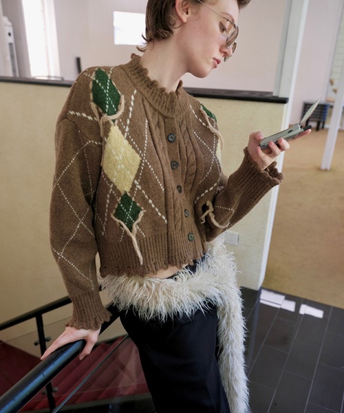 SANSeLF カーディガン 「LONSLAN」 アーガイル柄ニットカーディガン  