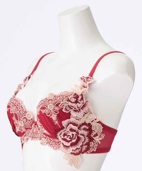 LA PERLA シルクブラジャーショーツセット サイズ2 レッド フラスタリオ刺繍 シルクブラジリアンショーツ｜La Perla