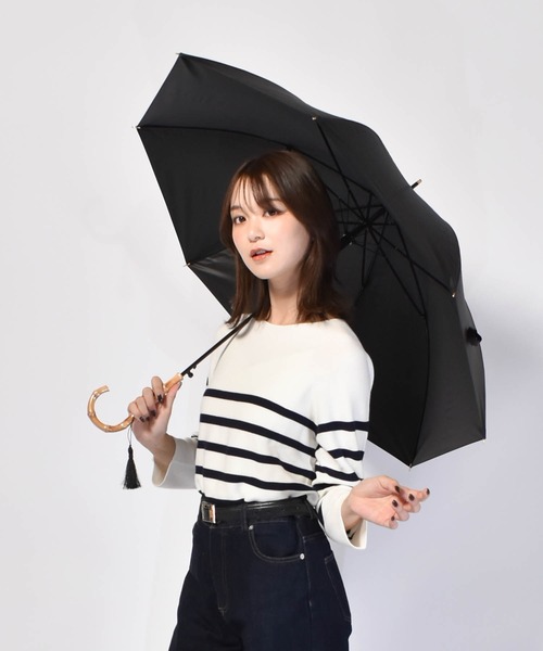 サンバリア100 日傘 長傘 竹手元 レディース Waterfront 傘 サンシェイドロング竹手元 55cm 日傘 雨傘 兼用