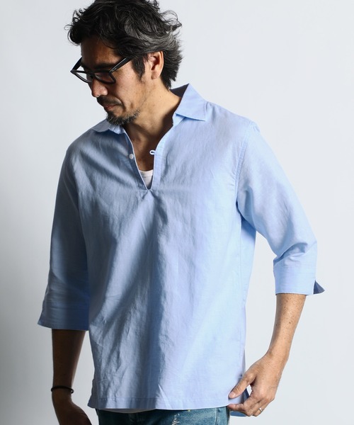 LINEN BLEND 3QSKIPPER SHIRT ダファー綿麻七分袖シャツ The DUFFER of ST.GEORGE シャツ LINEN BLEND 3Q SKIPPER SHIRT