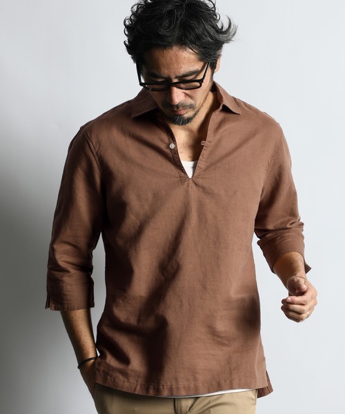 The DUFFER of St.GEORGE麻混スキッパーシャツ The DUFFER of ST.GEORGE シャツ LINEN BLEND 3Q SKIPPER SHIRT