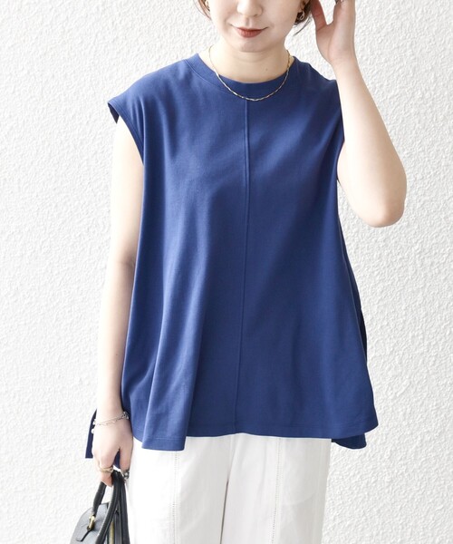 tシャツ SHIPS any:「接触冷感/汗染み防止加工/洗濯機可能」ドロスト フレンチスリーブ TEE レディース SHIPS any:〈接触冷感/汗染み防止加工/洗濯機可能〉ドロスト