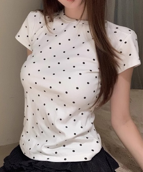tシャツ ドット柄Tシャツ レディース antiqua ドット柄シャツ シャツ レディース トップス 長袖 送料