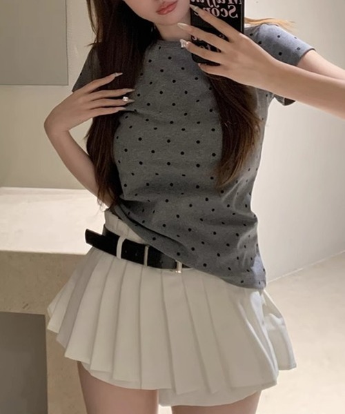 新古品 NONA ノナ 半袖シャツ サイズ11 / 約M ベージュ ドット柄 夏ブラウス シャツ レディース 夏トップス 半袖 ギンガム