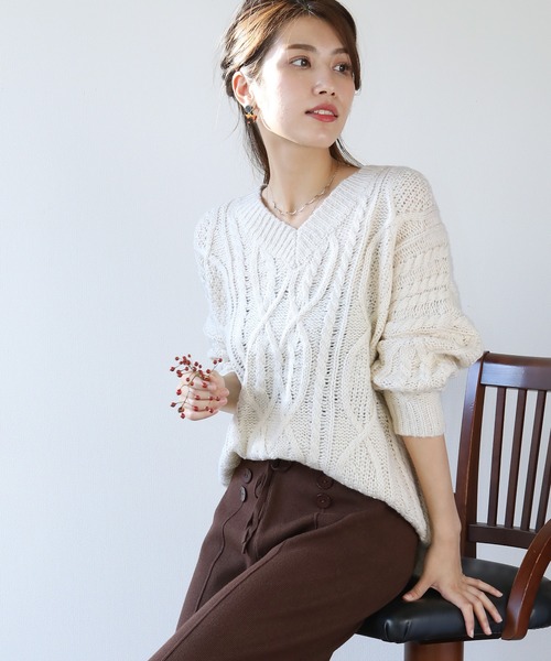 「BLUEEAST」 Vネックニット MEDIUM ネイビー レディース_画像4