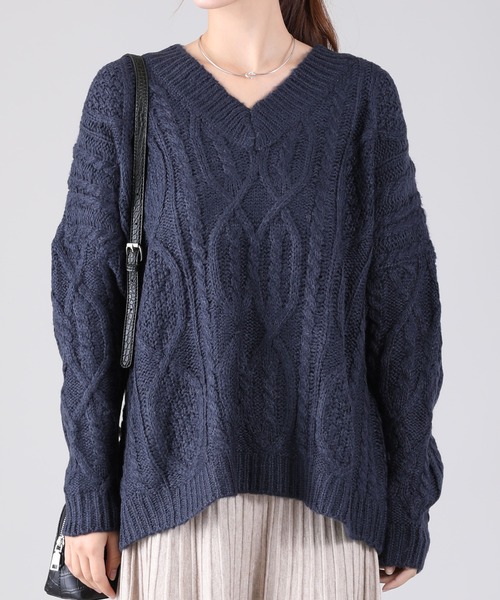 「BLUEEAST」 Vネックニット MEDIUM ネイビー レディース_画像9