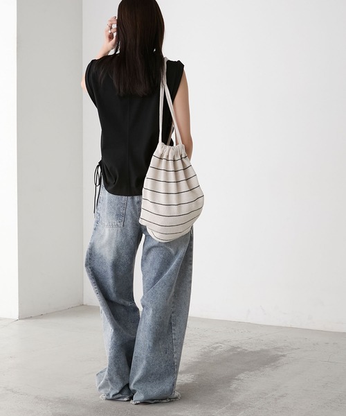 タンクトップ ノースリーブ Side Ribbon High Neck Knit Top /サイドリボンタンク レディース タンクトップ ノースリーブ キャンディリボン レディース