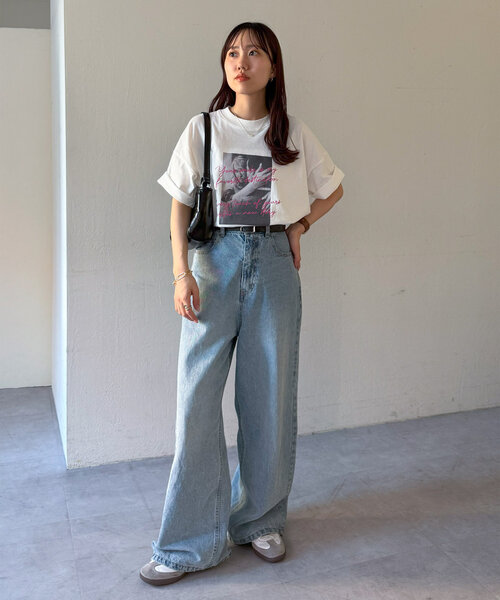 tシャツ グラデロゴペイント半袖Tシャツ レディース FOLLOWIN tシャツ 「UNISEX」スポーティー ベーシックオーバー