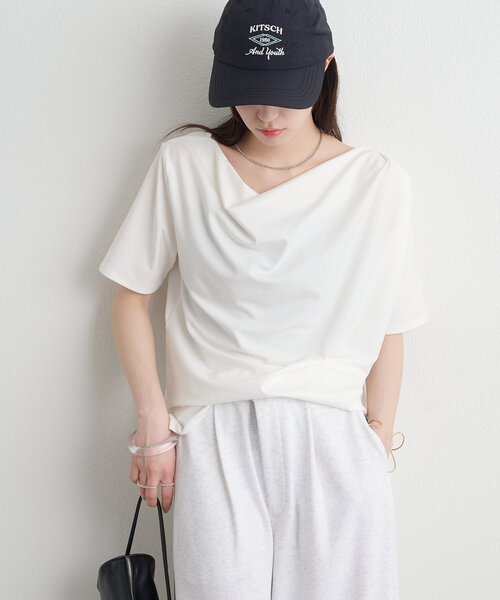 tシャツ ボートネックドレープ半袖Ｔシャツ レディース Omekashi tシャツ ボートネックドレープ半袖Tシャツ レディース