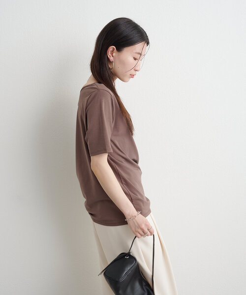 Omekashi ボートネックドレープ半袖Ｔシャツ　チャコールグレー 新色追加/ライトグレー・チャコールグレー】ボートネック