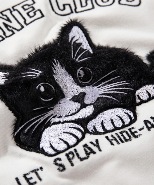 tシャツ HOOK -original- ふわふわ猫刺繍ロンTEE メンズ レディース
