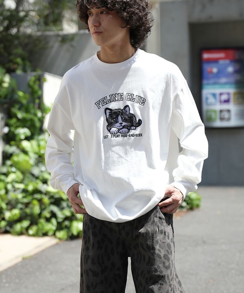 tシャツ HOOK -original- ふわふわ猫刺繍ロンTEE メンズ レディース