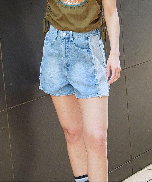 パンツ 「裏毛×切替デザイン」レディース デニムショートパンツ ハイ