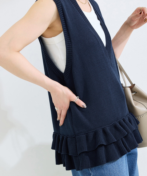 B.C STOCK ベスト ジレ 手洗い可 / 接触冷感 ヘムダブルフリルV