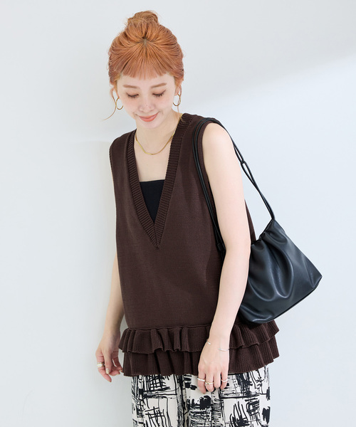 B.C STOCK ベスト ジレ 手洗い可 / 接触冷感 ヘムダブルフリルV