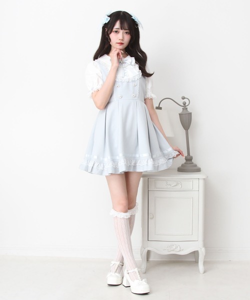 DearMyLove ワンピース 夏 半袖 レースアップジャンスカ風ドッキング