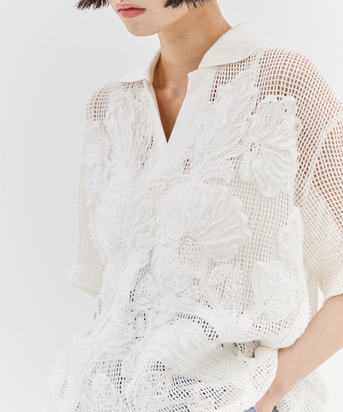 ブラウス シャツ 「TAAKK/ターク」MESH EMBROIDERY POLO SHIRT/メッシュエンブロイダリーポロシャツ/トップス レディース TAAKK/ターク】MESH EMBROIDERY POLO SHIRT/メッシュエンブロイ