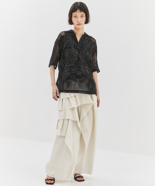 ブラウス シャツ 「TAAKK/ターク」MESH EMBROIDERY POLO SHIRT/メッシュエンブロイダリーポロシャツ/トップス レディース TAAKK/ターク】MESH EMBROIDERY POLO SHIRT/メッシュエンブロイ