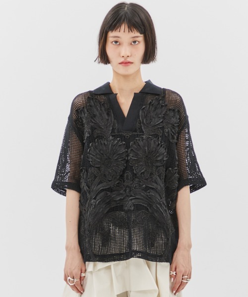 TAG（PORTER） ブラウス シャツ 「TAAKK/ターク」MESH EMBROIDERY POLO
