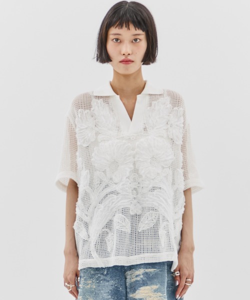 ブラウス シャツ 「TAAKK/ターク」MESH EMBROIDERY POLO SHIRT/メッシュエンブロイダリーポロシャツ/トップス レディース TAG（PORTER） ブラウス シャツ 「TAAKK/ターク」MESH