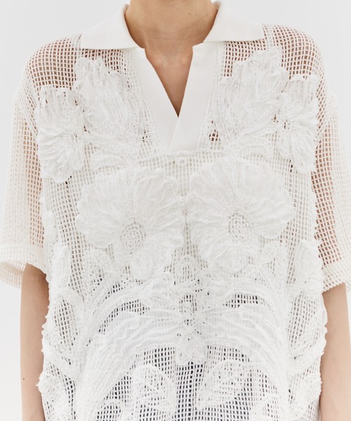 ブラウス シャツ 「TAAKK/ターク」MESH EMBROIDERY POLO SHIRT/メッシュエンブロイダリーポロシャツ/トップス レディース TAAKK/ターク】MESH EMBROIDERY POLO SHIRT/メッシュエンブロイ