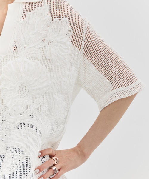ブラウス シャツ 「TAAKK/ターク」MESH EMBROIDERY POLO SHIRT/メッシュエンブロイダリーポロシャツ/トップス レディース TAAKK/ターク】MESH EMBROIDERY POLO SHIRT/メッシュエンブロイ