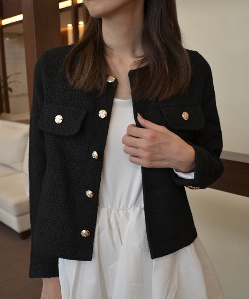 PIN」 ノーカラージャケット M ブラック レディース : ZOZOTOWN Yahoo