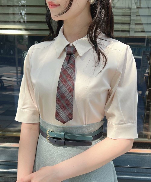 tシャツ タータンチェックネクタイ付きシャツ レディース