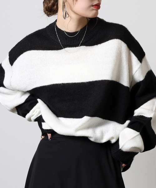 RE730 セーター ニット モヘアタッチクルーネックニット ボーダー