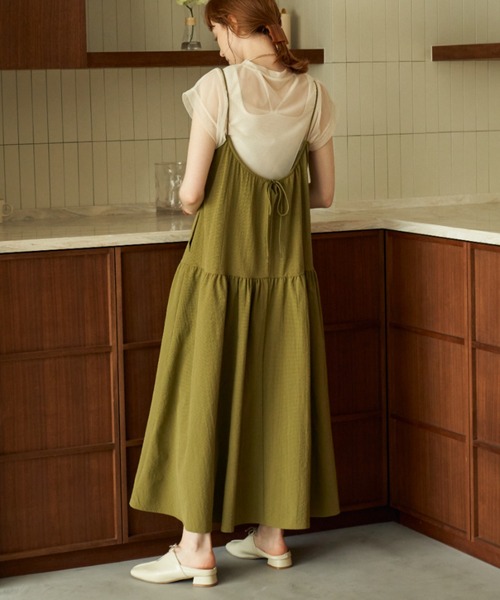 アンタイトル オリーブグリーン ワンピース キャミソール付【新品】バンドカラー OPAQUE.CLIP（オペークドットクリップ） ワンピース 2WAY ヴィンテージ