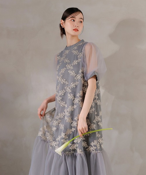 Kana ドレス 刺繍レース チュール Aライン ティアード ワンピース 