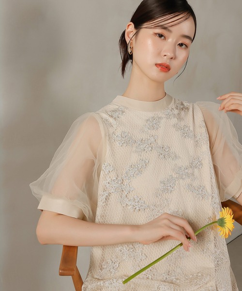 Kana ドレス 刺繍レース チュール Aライン ティアード ワンピース 