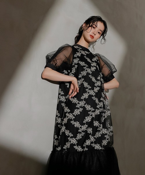 kana オケージョン 結婚式 パーティー ドレス Aライン ワンピース レース Kana ドレス スパンコールレース Aライン チュールワンピース