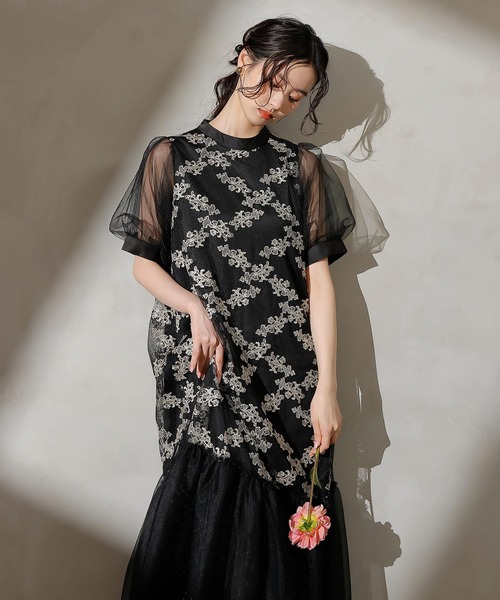 Kana ドレス 刺繍レース チュール Aライン ティアード ワンピース