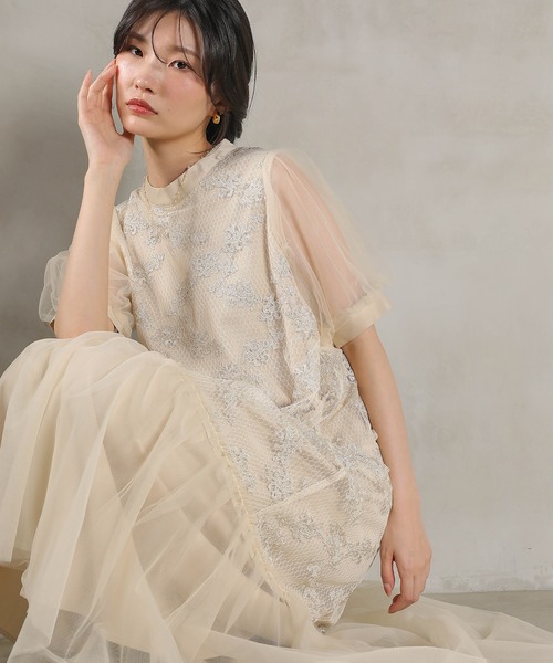 Kana ドレス 刺繍レース チュール Aライン ティアード ワンピース