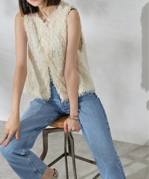 クラス ロベストカヴァリベスト　毛皮ベスト　ファーベスト　フリンジベスト each alchemist ベスト ジレ ノースリフリンジファーベスト レディース