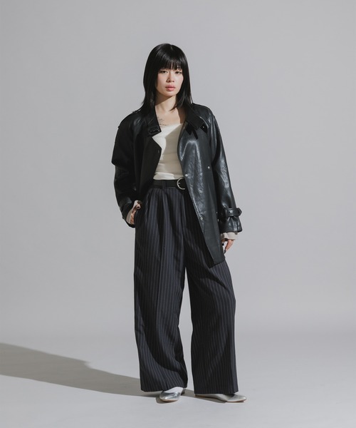 Chick トレンチコート コート Faux Leather Double-Breasted Trench