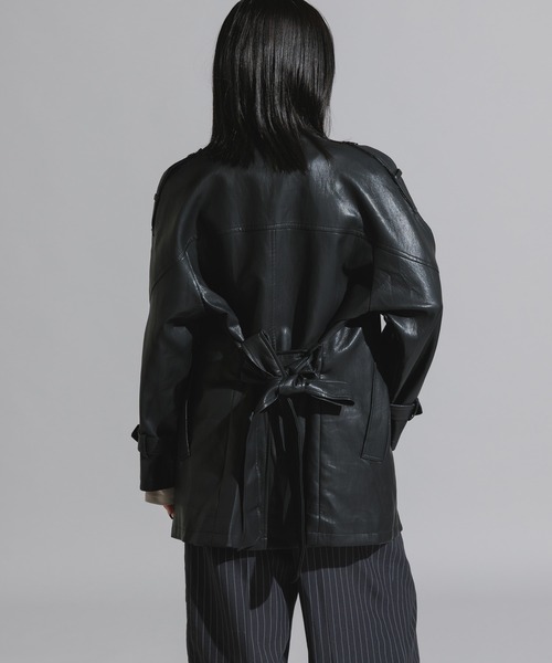 Chick トレンチコート コート Faux Leather Double-Breasted Trench
