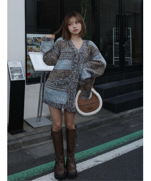 Darich（ダーリッチ） カーディガン ツイードボーダーニット