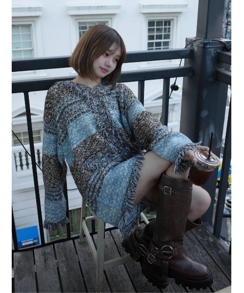 Darich（ダーリッチ） カーディガン ツイードボーダーニット